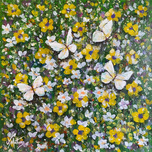 green and butterflies | original painting<br><i>30x30cm on gallery wrapped canvas</i><br>- framed painting -