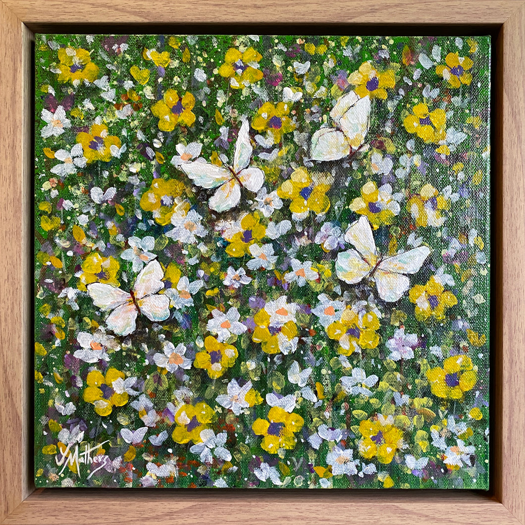 green and butterflies | original painting<br><i>30x30cm on gallery wrapped canvas</i><br>- framed painting -