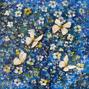 blue and butterflies | original painting<br><i>30x30cm on gallery wrapped canvas</i><br>- framed painting -