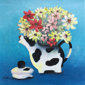 flower cow  |  30x30cm  |  original oil painting SOLD