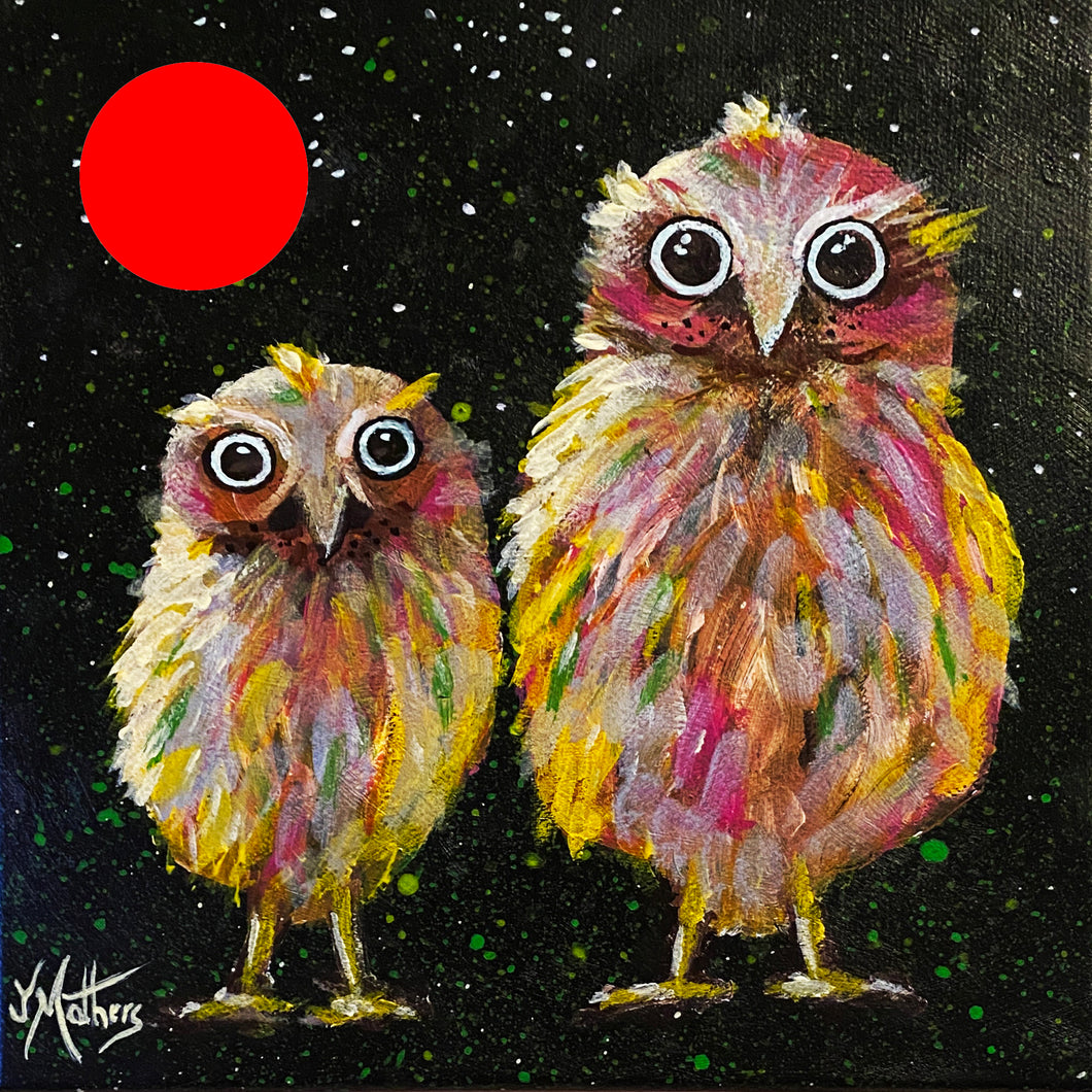 moonlight owls  |  original painting<br><i>framed | 20x20cm + frame</i>SOLD