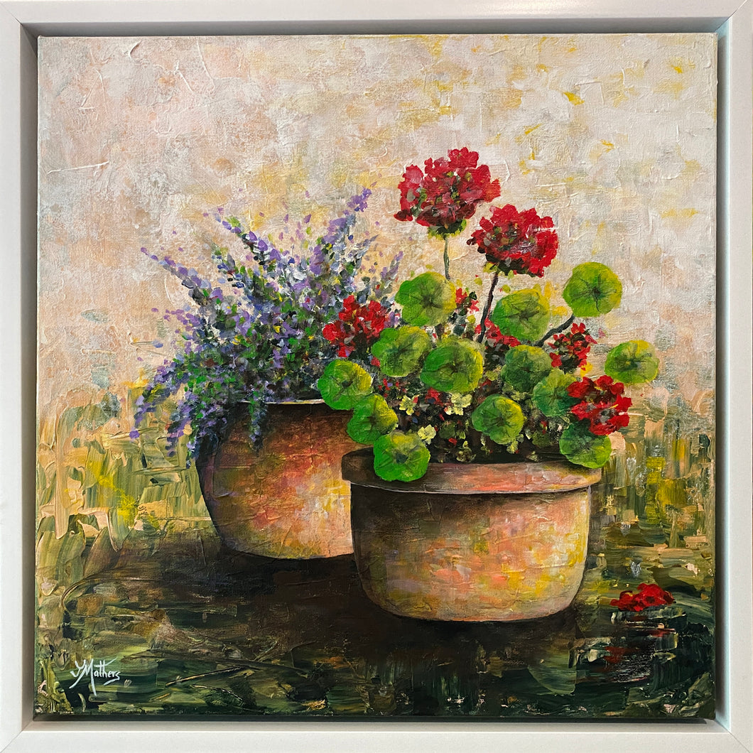 blooming pots  |  original painting<br><i>46x46cm on gallery wrapped canvas</i><br>- framed painting -